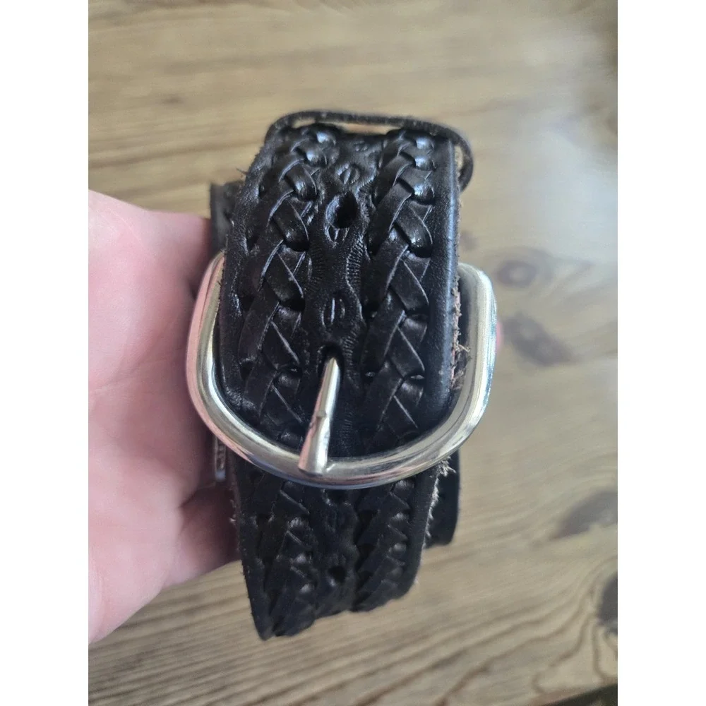 Leather Hand Tooled Woven Black Belt Hecho en Mexico Mens 40